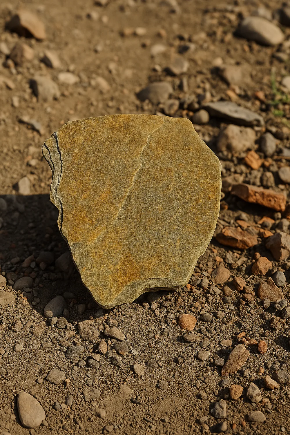 Piedra laja apoyada en el suelo, detalle de textura