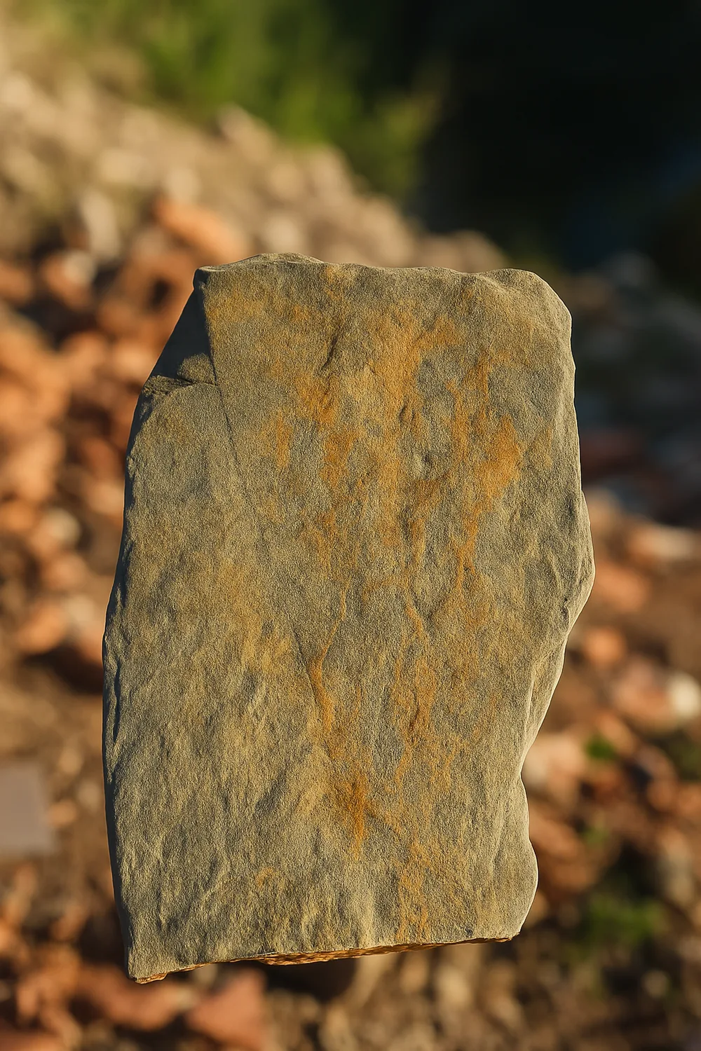 Pieza de piedra laja mostrando vetas amarillas