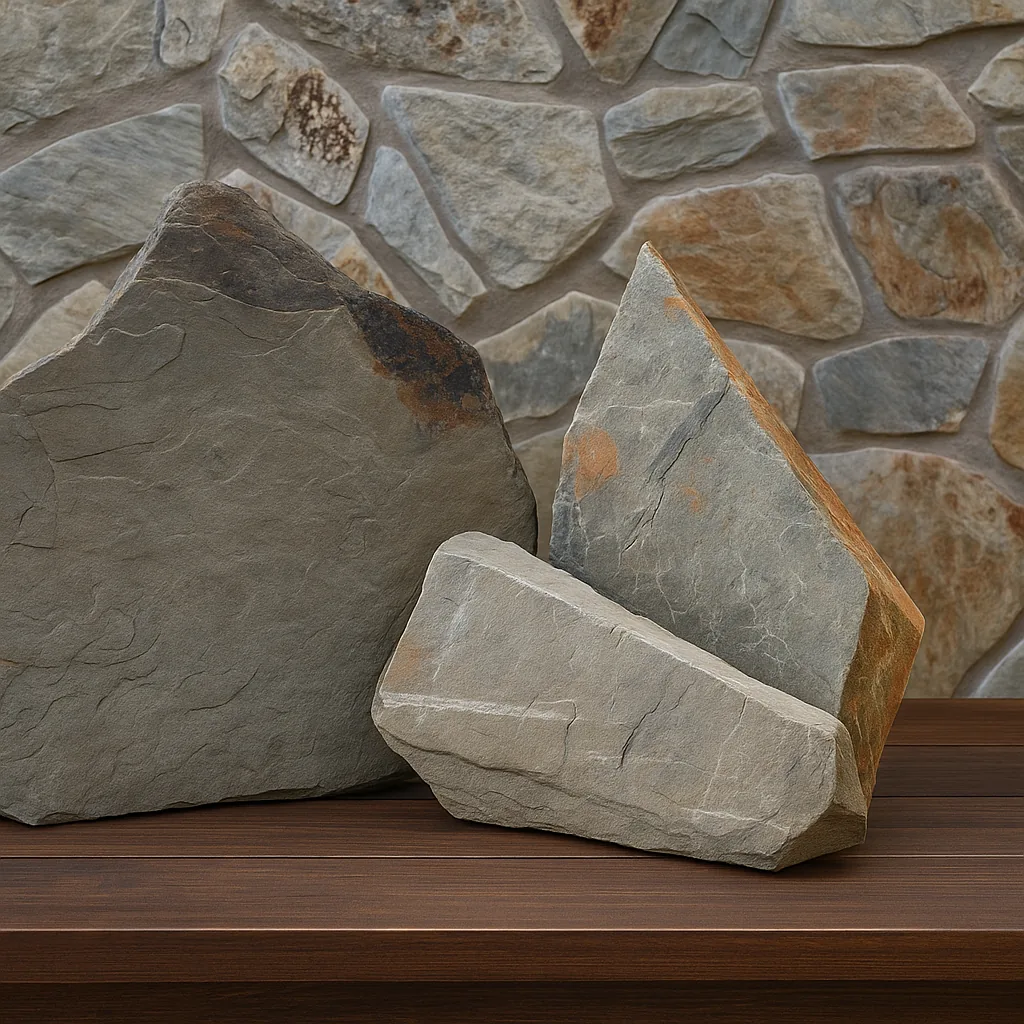Conjunto de piedras laja sobre cubierta de madera